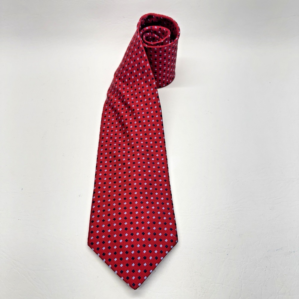 Hart Schaffner Marx Tie Mens OS Red Geometric Silk Classic Business Professional